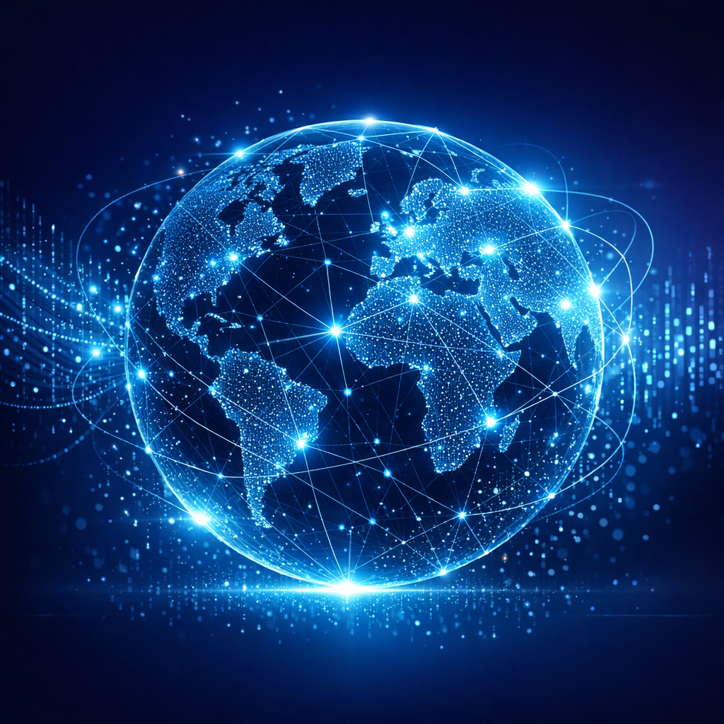 Digital globe with network connections representing global data connectivity